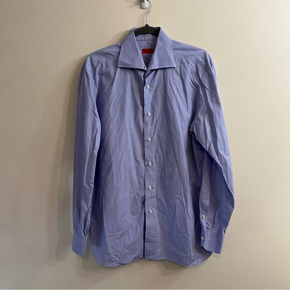 Isaia Napoli Men’s Button-Down Dress Shirt Size 52 Blue Purple‎ Casual Luxury